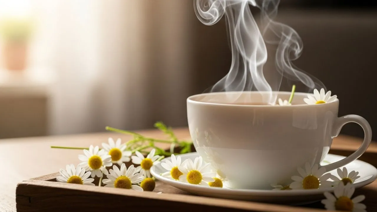 Cup of chamomile tea - classic herbal sleep remedy