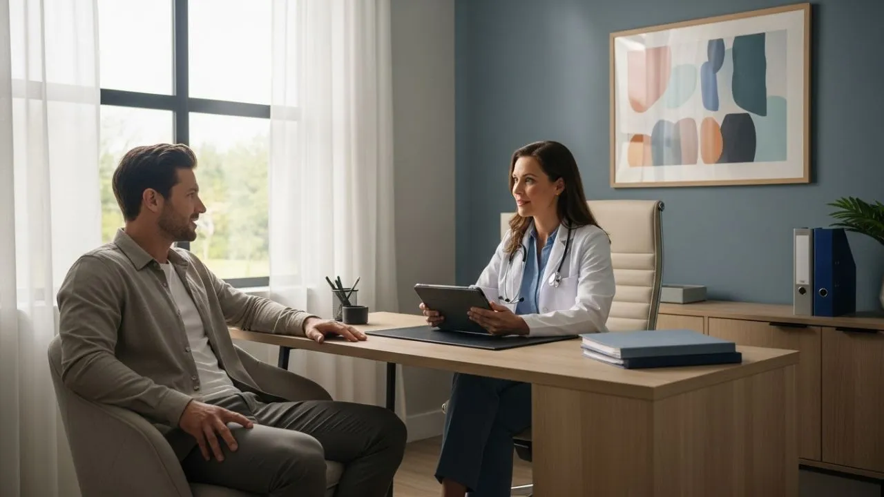 Treatment Options for Sleep Difficulties Doctor consultation about insomnia treatment and melatonin use