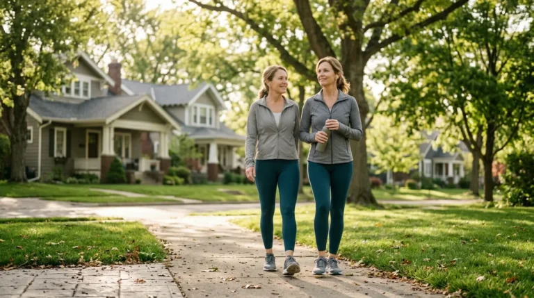 Person walking outdoors as part of a healthy exercise and sleep routine